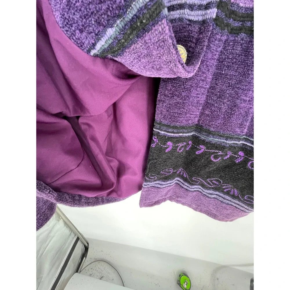 Coldwater Creek‎ Women Jacket L Button Front Purple Striped Embroidered BOHO